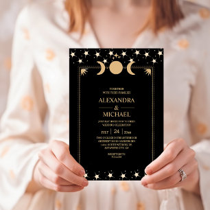 Invitation Étoiles célestes en or noir mystique Mariage Invit