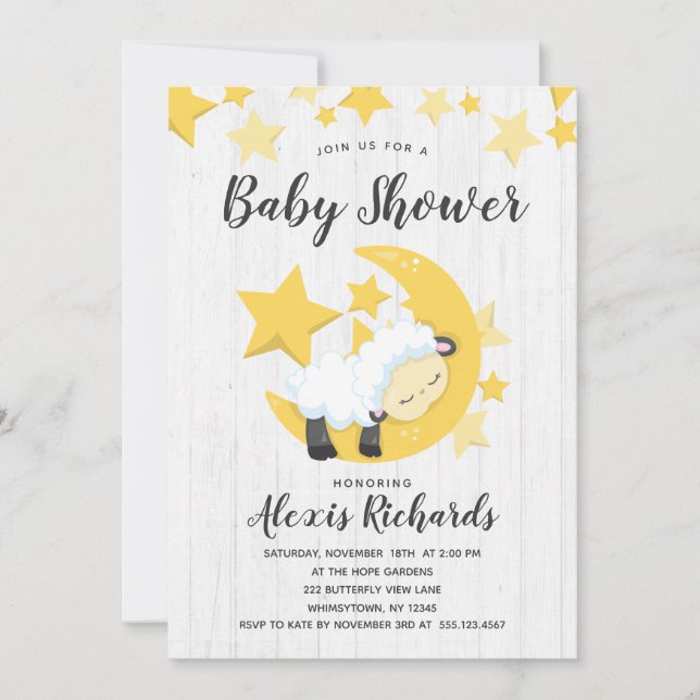 Invitation Étoiles célestes et Baby shower d'agneau Invitatio (Devant)