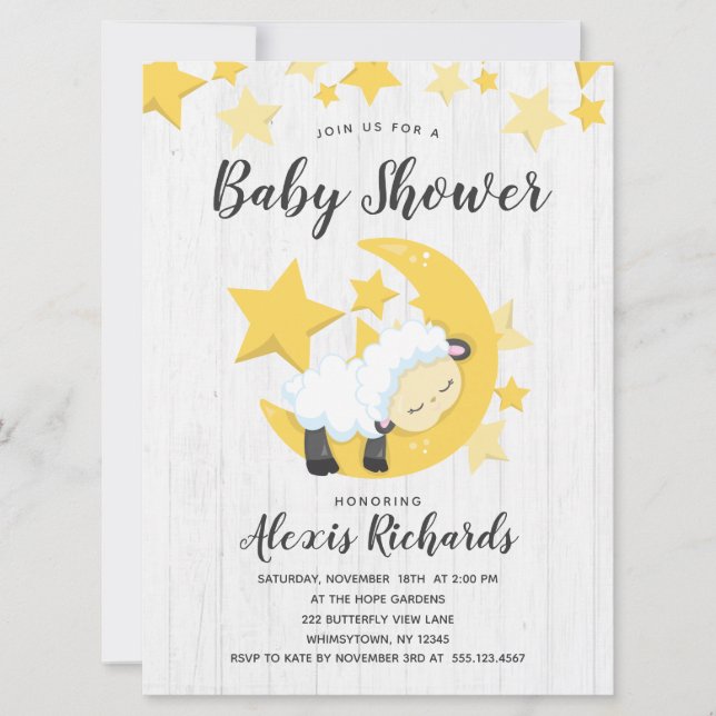 Invitation Étoiles célestes et Baby shower d'agneau Invitatio (Devant)