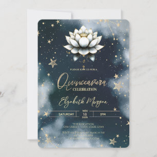 Invitation Étoiles célestes Lotus blanc Ciel Quinceanera