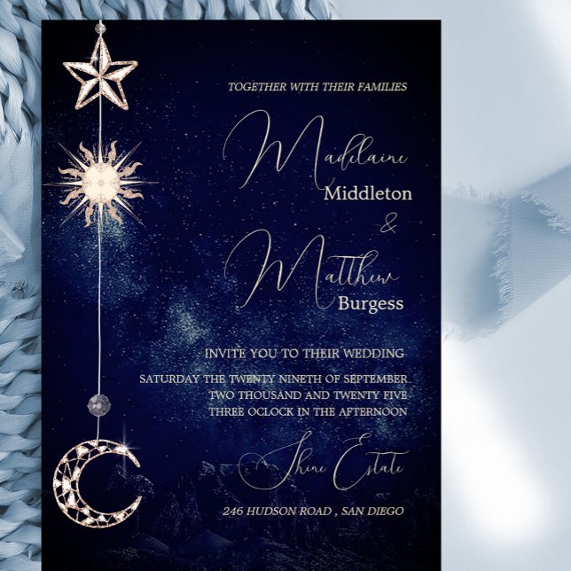 Invitation Étoiles célestes Lune Galaxie Mariage élégant (Créateur téléchargé)