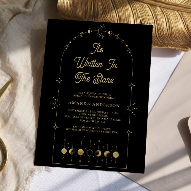 Invitation Étoiles Célestes Lune Or Noir Baby Shower de Marié (Créateur téléchargé)