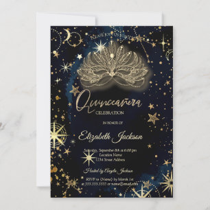 Invitation Étoiles Célestes Or Quinceanera