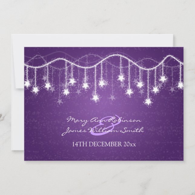Invitation Etoiles chatoyantes de mariage violet (Devant)