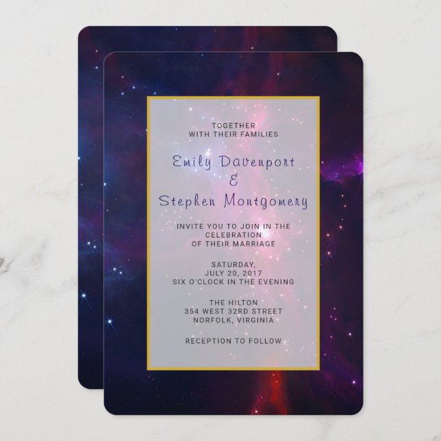 Invitation Étoiles cosmiques et mariage nébuleux invitent (Devant / Derrière)