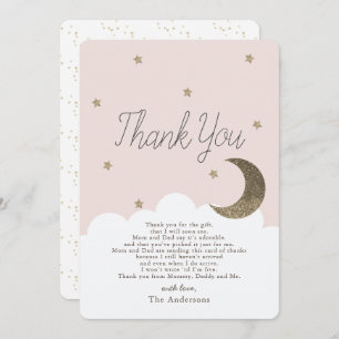 Invitation Étoiles & Crecent Lune Baby shower rose Merci I