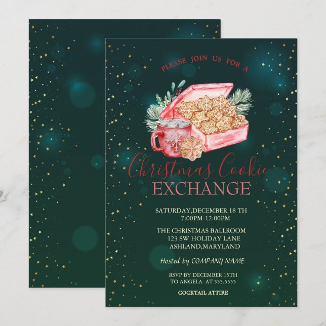 Invitation Étoiles de biscuits de Noël Noël vert (Devant / Derrière)