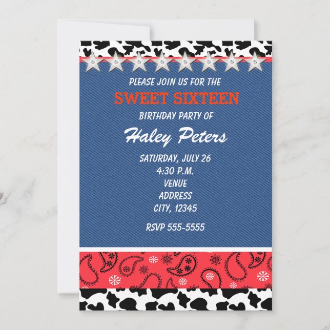 Invitation Étoiles de campagne rustiques et fête du bandana à (Devant)