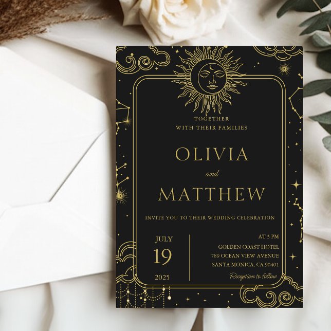 Invitation Étoiles de la Lune mystique céleste Mariage Galaxi (Celestial Mystical Moon Stars Galaxy Wedding Invitation)