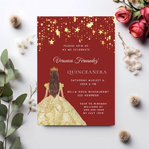 Invitation étoiles de la robe rouge Quinceanera