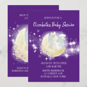 Invitation Etoiles de lapin de Pâques Lune Baby shower de fil