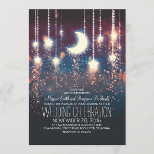 Invitation Étoiles de lune et lumières à cordes Mariage d'été