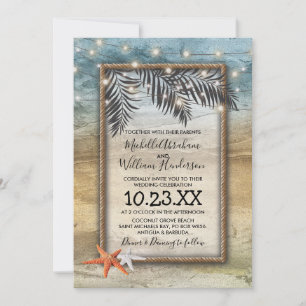 Invitation Étoiles de mer Lumineuses de Plage Tropicale Rusti