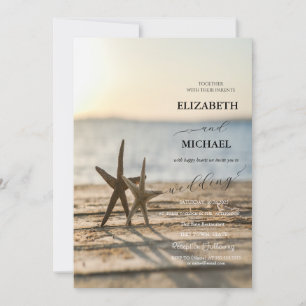 Invitation Étoiles de mer sur la plage de sable Script mariag