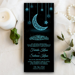 Invitation Étoiles de minuit et lune islamique mariage musulm