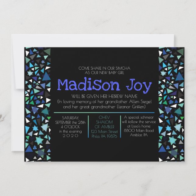 Invitation ÉTOILES DE NEON GLOWING Jewish Baby Naming Invitat (Devant)