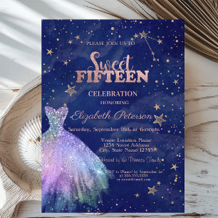 Invitation Étoiles de Robe Branchée Bleu Marine Holographique