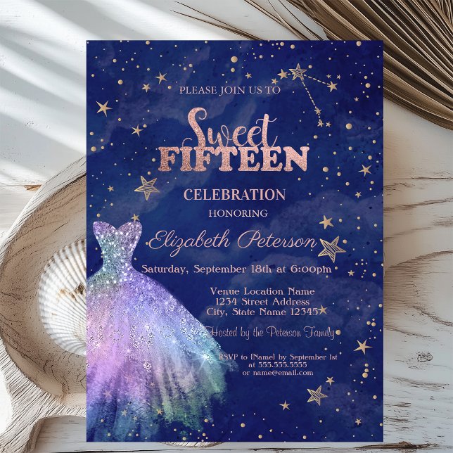Invitation Étoiles de Robe Branchée Bleu Marine Holographique (Créateur téléchargé)