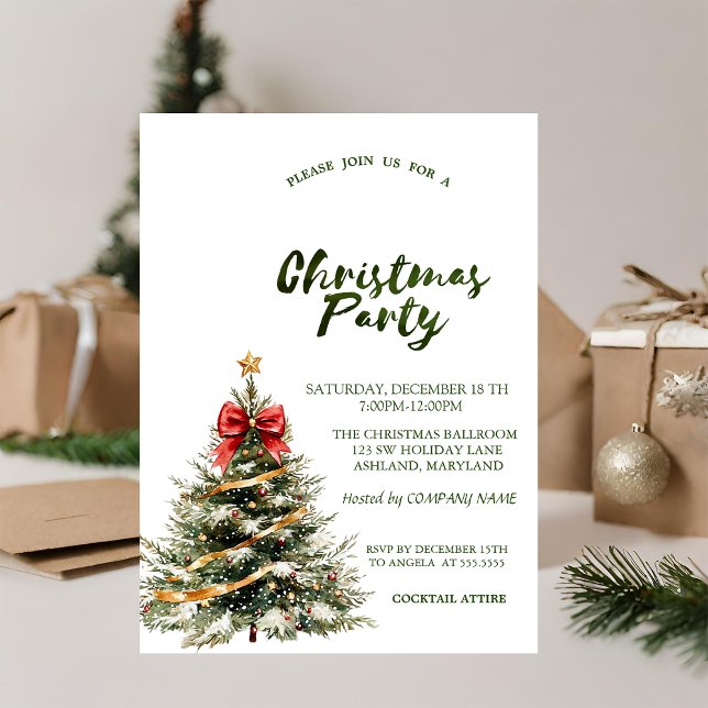 Invitation Étoiles de ruban rouge d'arbre de pin Noël vert  (Créateur téléchargé)