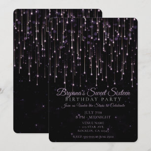Invitation Étoiles de tirs étincelantes Purple Sweet 16 fêtes