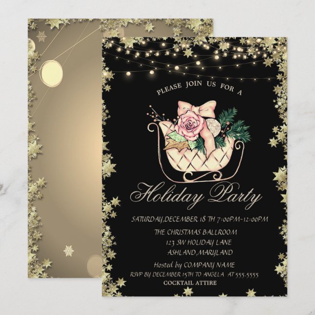 Invitation Étoiles de traîneau de Noël chic Fêtes (Devant / Derrière)