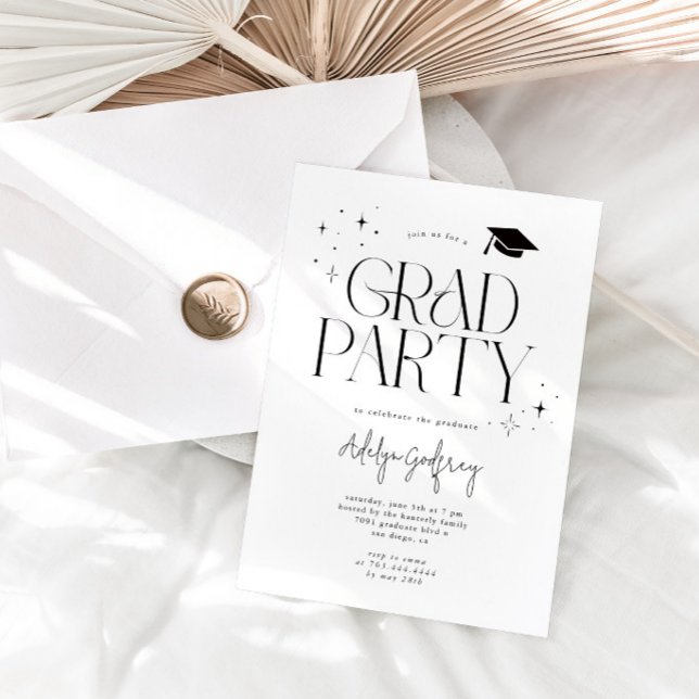 Invitation Étoiles de typographie moderne fête de fin d'étude (Créateur téléchargé)