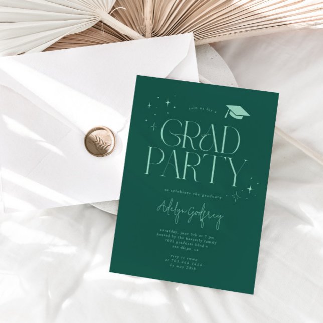 Invitation Étoiles de typographie moderne verte Fête de fin d (Créateur téléchargé)