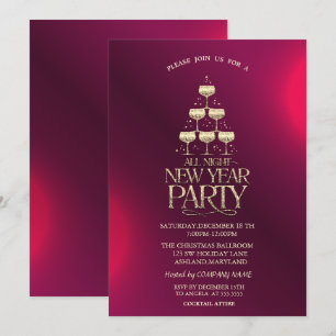 Invitation Étoiles de verre à champagne rouge Cocktail de Noë