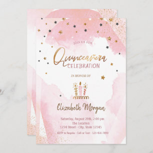 Invitation Etoiles d'or, bougies Ombre Quinceanera