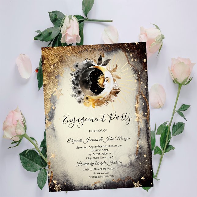 Invitation Étoiles d'or céleste lunes foncées (Créateur téléchargé)