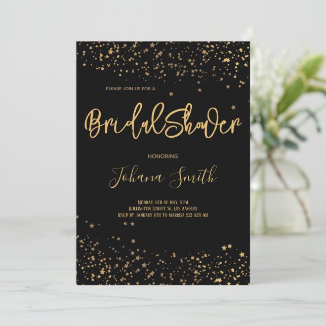 Invitation Étoiles d'or sur l'invitation de douche nuptiale n (Debout devant)