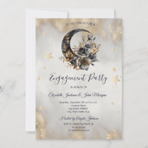 Invitation Étoiles dorées célestes Fleurs de lune