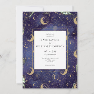 Invitation Étoiles dorées célestes Lune Étoiles Code QR Maria