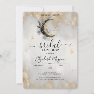 Invitation Étoiles dorées célestes Lune Plume Mariage Luncheo