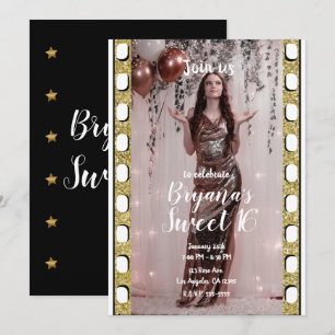 Invitation Étoiles Dorées de Film Hollywoodien Fête Douce 16