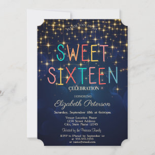 Invitation Étoiles Dorées Élégantes Bleu Marine Coloré Sweet