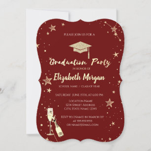 Invitation Étoiles dorées pailletées Casquette de remise de d