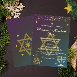 Invitation Étoiles éblouissantes Noël-Hanoukka Party Invitati
