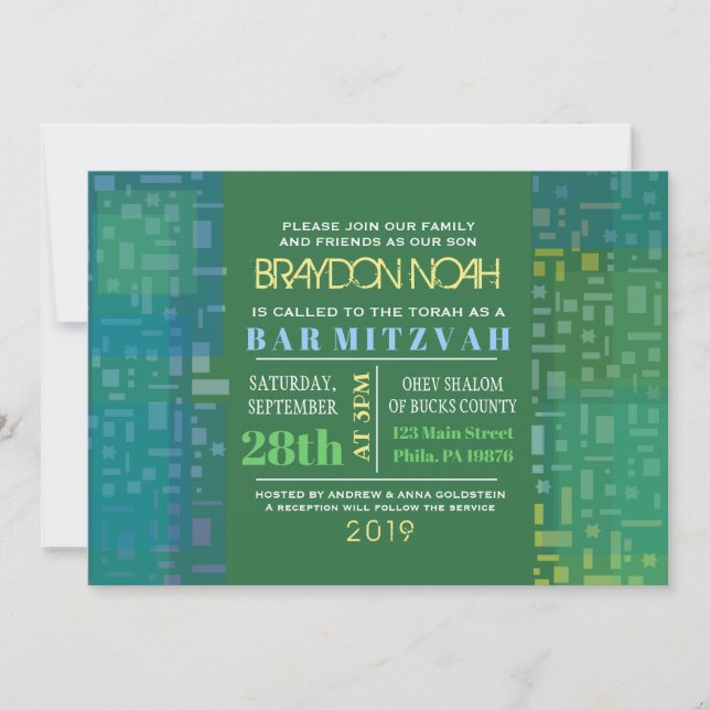 Invitation ÉTOILES EN CHUTE & CARRÉ Bar Bat mitzvah Invitatio (Devant)