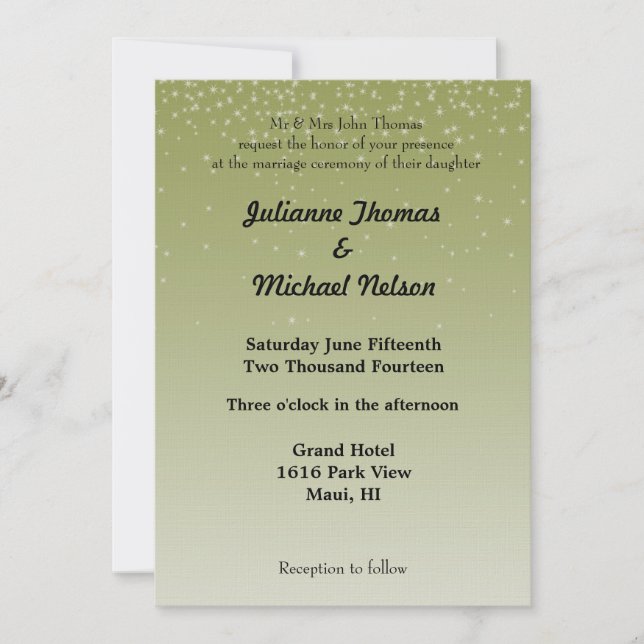 Invitation Étoiles en chute Mariage jaune (Devant)
