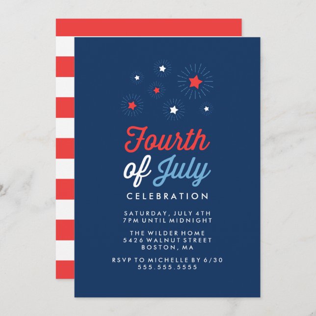 Invitation Étoiles et bandes | Fête du 4 juillet (Devant / Derrière)
