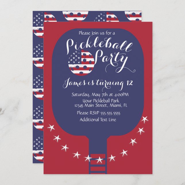 Invitation Étoiles et bandes patriotiques de la fête de pickl (Devant / Derrière)