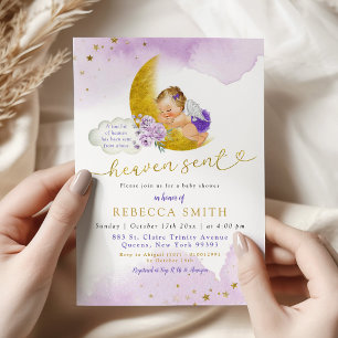 Invitation Étoiles et Lune Lilac Angel Girl Blonde Baby showe