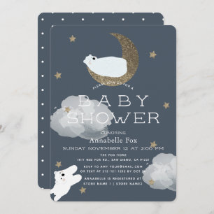 Invitation Étoiles et lune Ours polaire Baby shower de marine