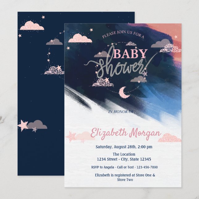 Invitation Étoiles et Nuages Adorables  Baby Shower (Devant / Derrière)