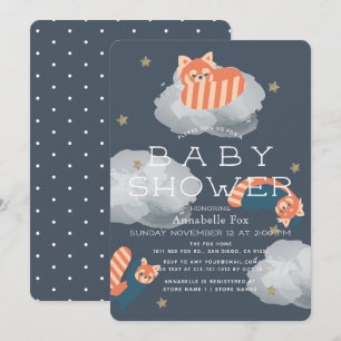 Invitation Étoiles et nuages Red Pandas Baby shower Invitatio