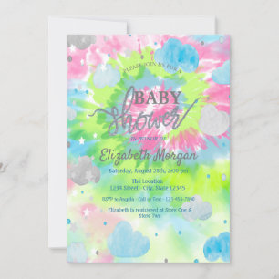 Invitation Étoiles et Nuages Tie-Dye Coloré Baby Shower