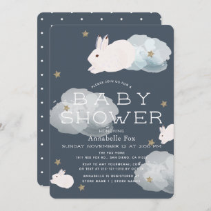 Invitation Étoiles et nuages Volant Bunny Baby shower Invitat