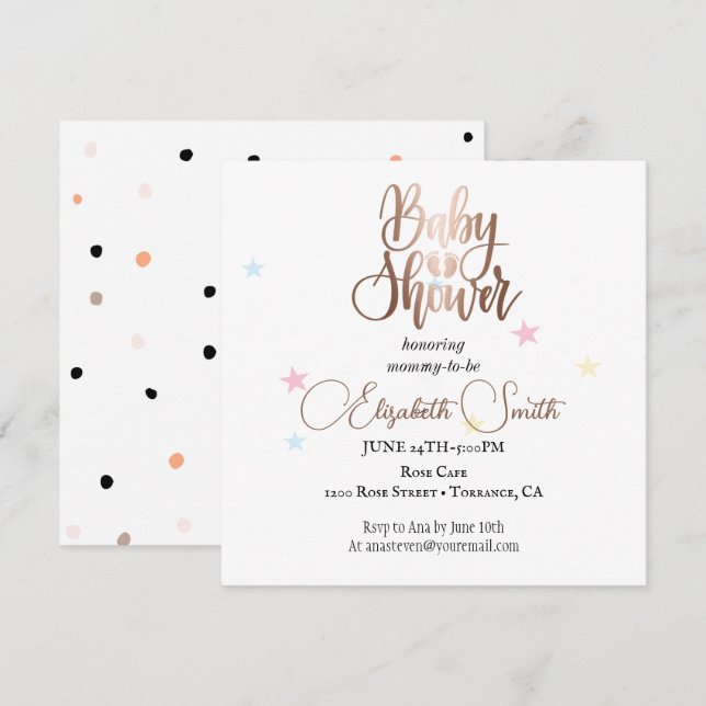 Invitation Étoiles et points pour votre princesse (Devant / Derrière)