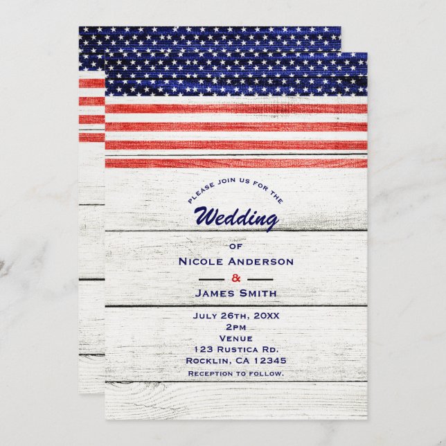 Invitation Étoiles et rayures Blanc Rustique Bois Parti patri (Devant / Derrière)